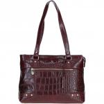 Zip Mid Section Real Leather Shoulder Bag Bordo
