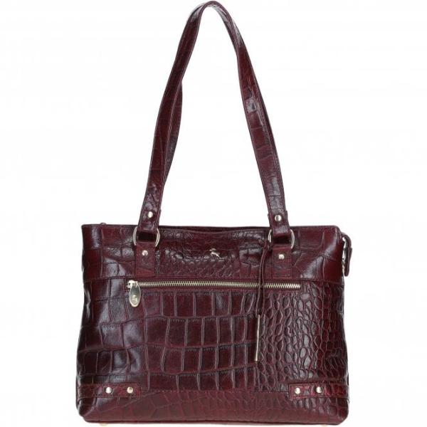 Zip Mid Section Real Leather Shoulder Bag Bordo